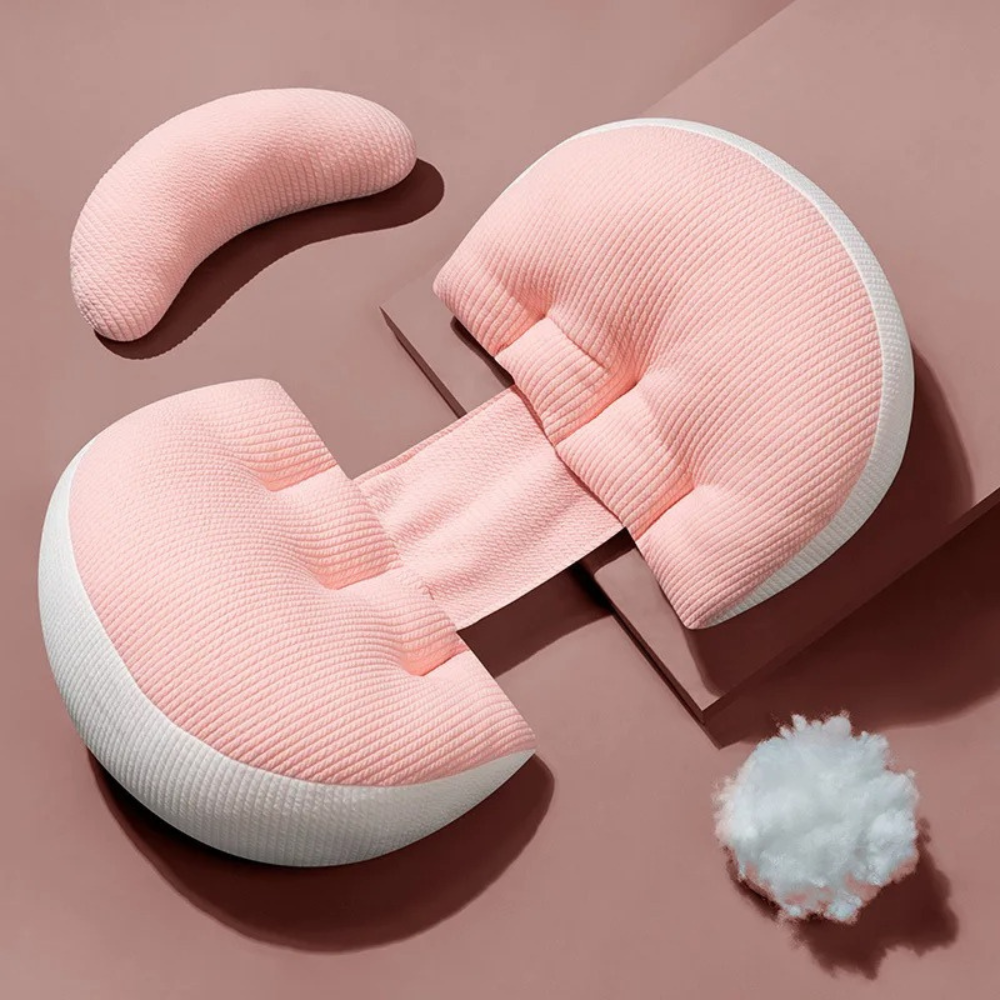 Pink Adjustable Pregnancy Support Pillow set with soft breathable fabric and removable filling