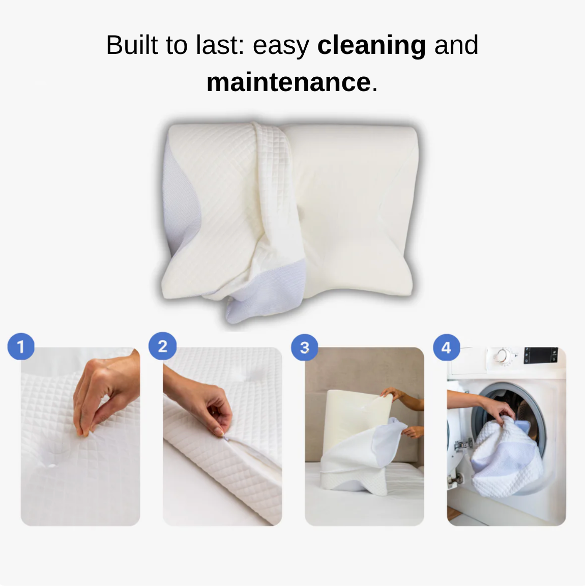 Contour Cloud Ultra-Soft Pillow with removable cover for easy cleaning and maintenance steps