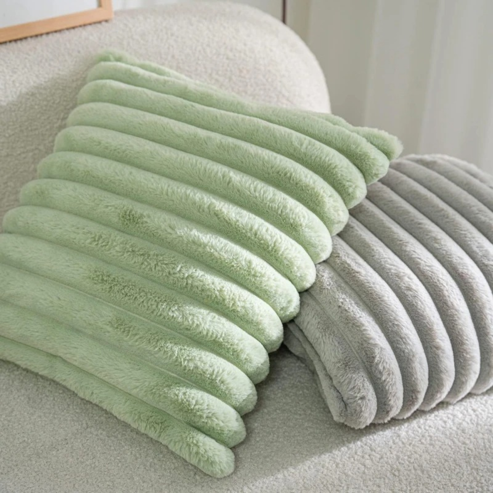 Fluffy Throw Pillow Green Case (2pcs)
