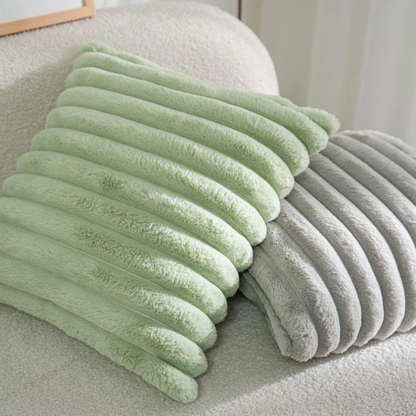 Fluffy Throw Pillow Green Case (2pcs)