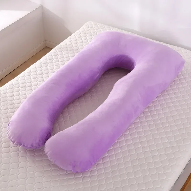 Lavender getblissyneck Pregnancy Body Pillow with soft plush cover on white mattress