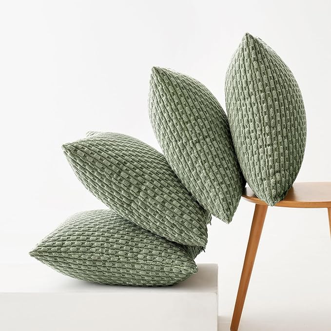 Green textured throw pillows case set with soft fabric for home decor and comfort