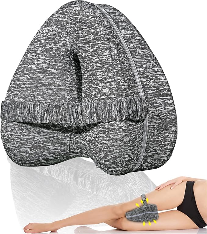 Getblissyneck gray memory foam Leg Pillow for Side Sleepers designed for knee and leg support