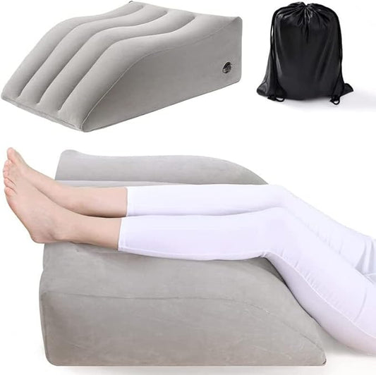 Getblissyneck gray Leg Pillow Wedge with contoured design and included black storage bag for leg elevation
