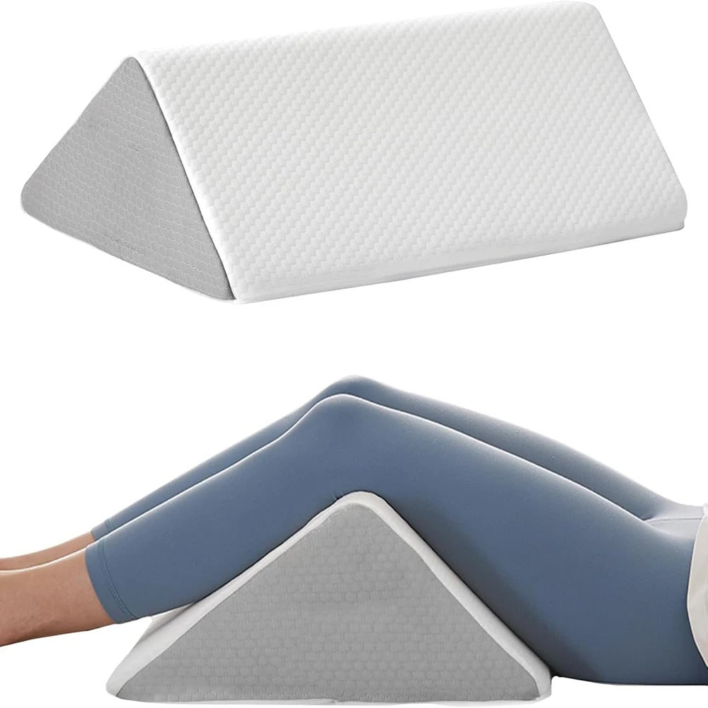 getblissyneck Leg Wedge Pillow in white and gray supporting legs for elevated comfort