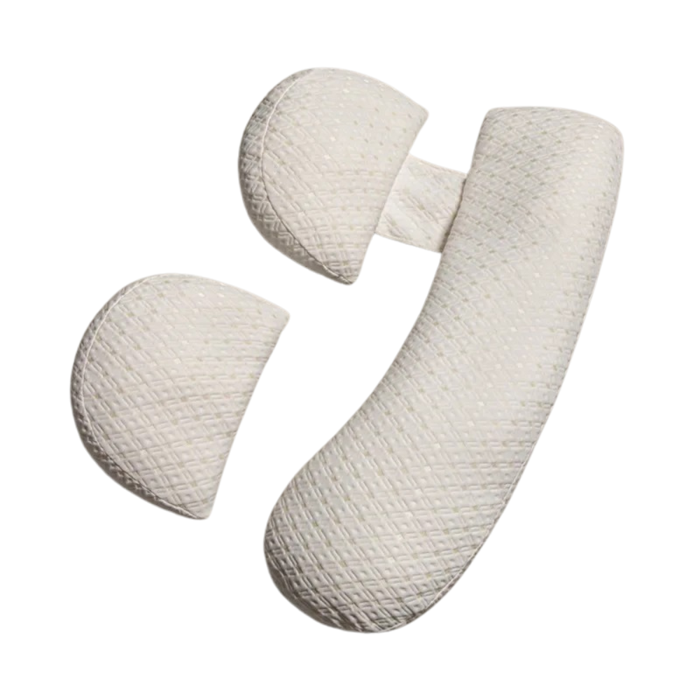 Getblissyneck Premium Pregnancy Pillow in white textured fabric with ergonomic design for support