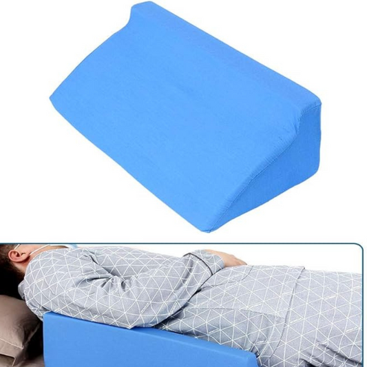 Blue Sleeping Wedge Pillow for elevated back and leg support by getblissyneck
