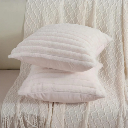 Soft and cozy Throw Pillow White Case set on a textured cream blanket for home decor